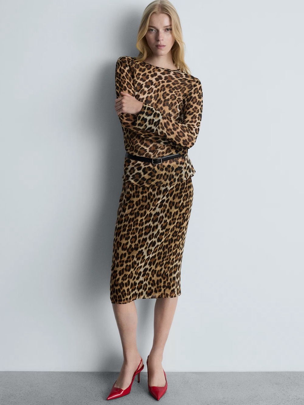 Mango Leopard Print Midi Skirt in Brown and Black NWT - Picture 3 of 6